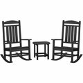 Polywood Presidential Black Patio Set with South Beach Side Table and 2 Rocking Chairs 633PWS1661BL